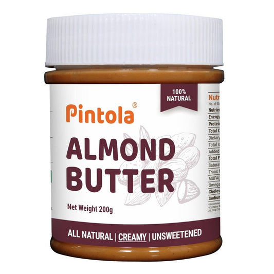 Pintola All Natural Almond Butter Made With Premium Almonds Only  Rich In Protein Naturally Gluten-Free Zero Added Sugar Unsweetened Creamy 200g