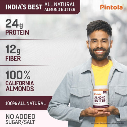 Pintola All Natural Almond Butter Made With Premium Almonds Only  Rich In Protein Naturally Gluten-Free Zero Added Sugar Unsweetened Creamy 200g