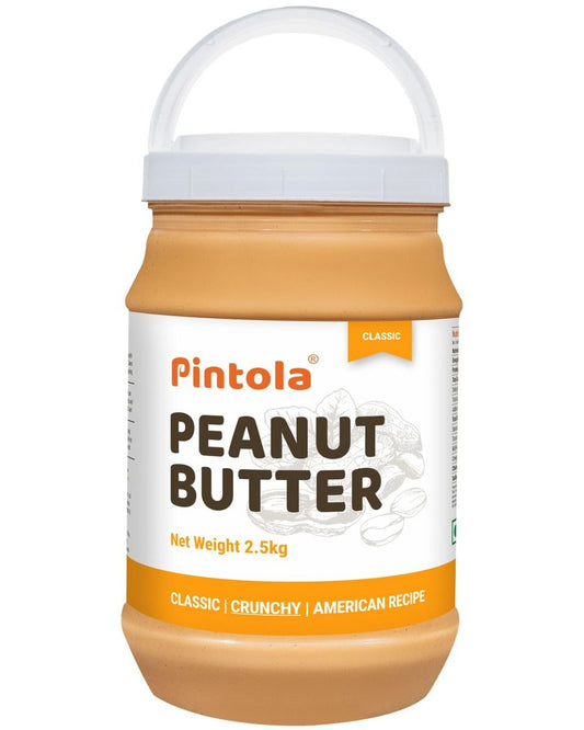 Pintola Classic Peanut Butter: High Protein, Non-GMO, Gluten-Free, Zero Cholesterol, Crunchy, 2.5kg.