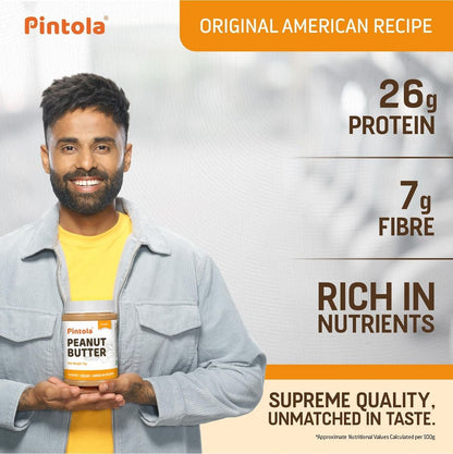 Pintola Classic Peanut Butter: High Protein, Non-GMO, Gluten-Free, Zero Cholesterol, Crunchy, 2.5kg.