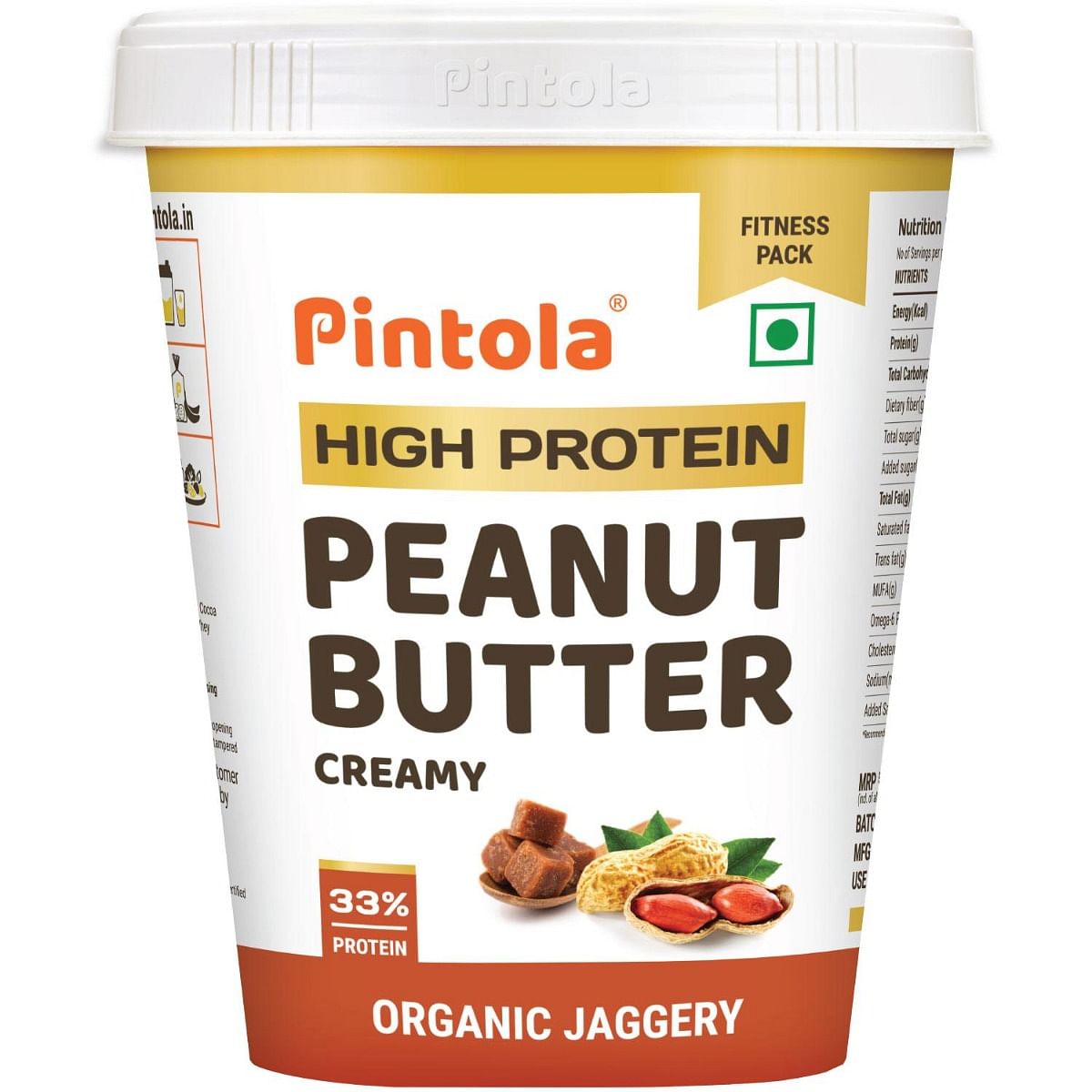 Pintola HIGH Protein Peanut Butter jaggery Made with roasted peanuts imported Whey protein and organic jaggery Non GMO Naturally Gluten Free  Creamy