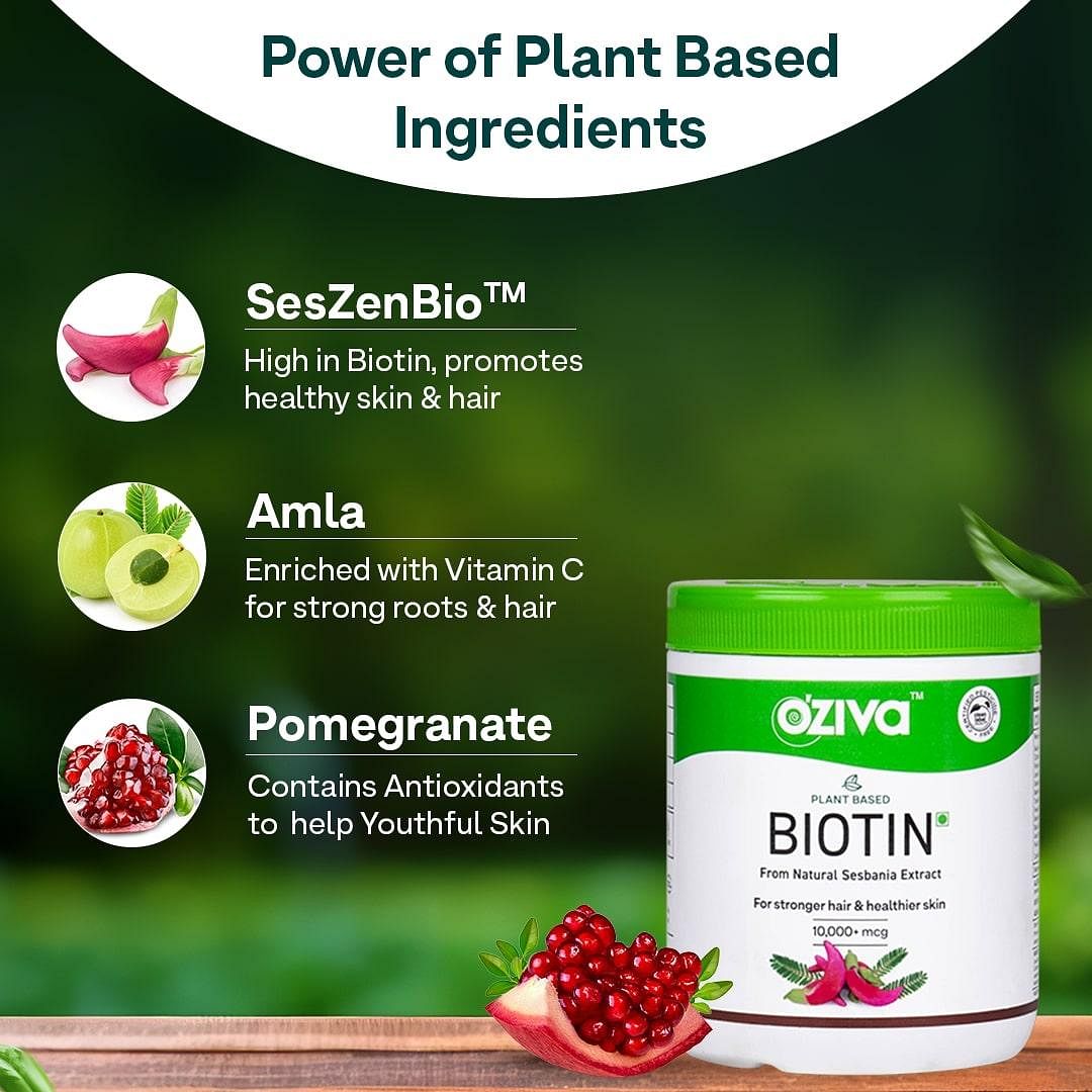 OZiva Plant Based Biotin for Improved Hair Thickness 100 Natural Clinically ProvenLemon Sesbania 250g