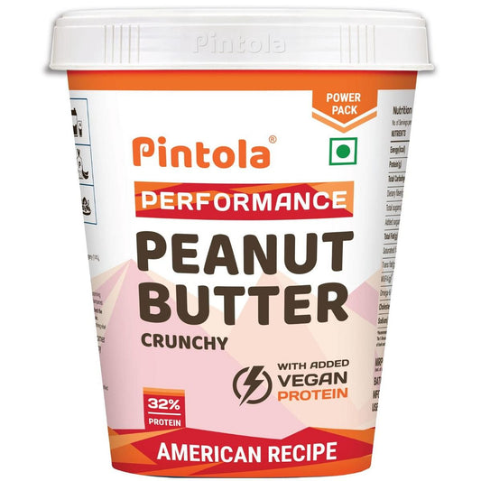 Pintola American Recipe Performance Series Peanut Butter Crunchy - 1kg  Vegan Protein  32 Protein  High Protein  Fiber