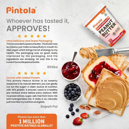 Pintola American Recipe Performance Series Peanut Butter Crunchy - 1kg  Vegan Protein  32 Protein  High Protein  Fiber