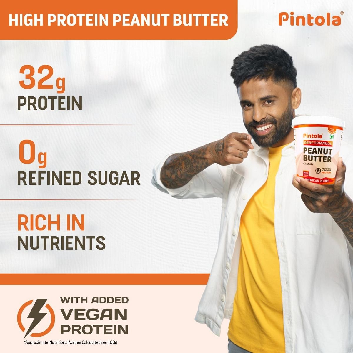 Pintola American Recipe Performance Series Peanut Butter Crunchy - 1kg  Vegan Protein  32 Protein  High Protein  Fiber