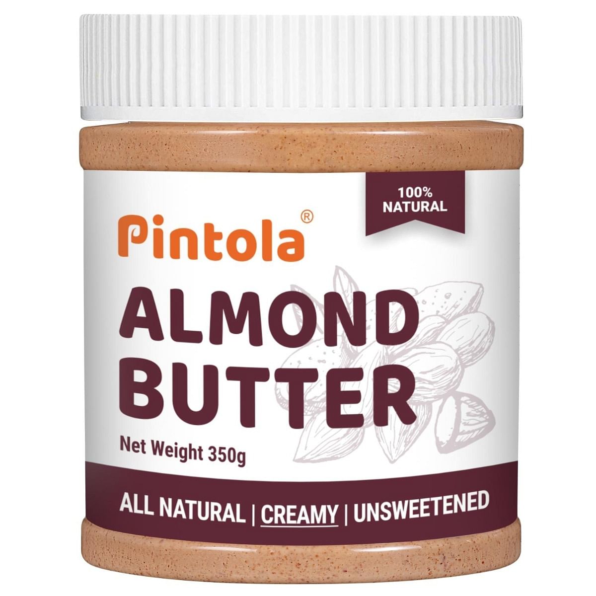 Pintola All Natural Almond Butter Made With Premium Almonds Only  Rich In Protein Naturally Gluten-Free Zero Added Sugar Unsweetened Creamy