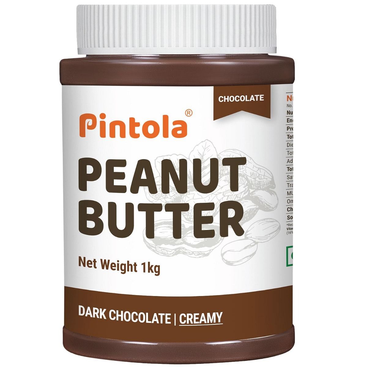 Pintola Choco Spread Peanut Butter: Premium peanuts, rich dark chocolate, Non-GMO, Gluten-Free, Zero Cholesterol, Creamy.