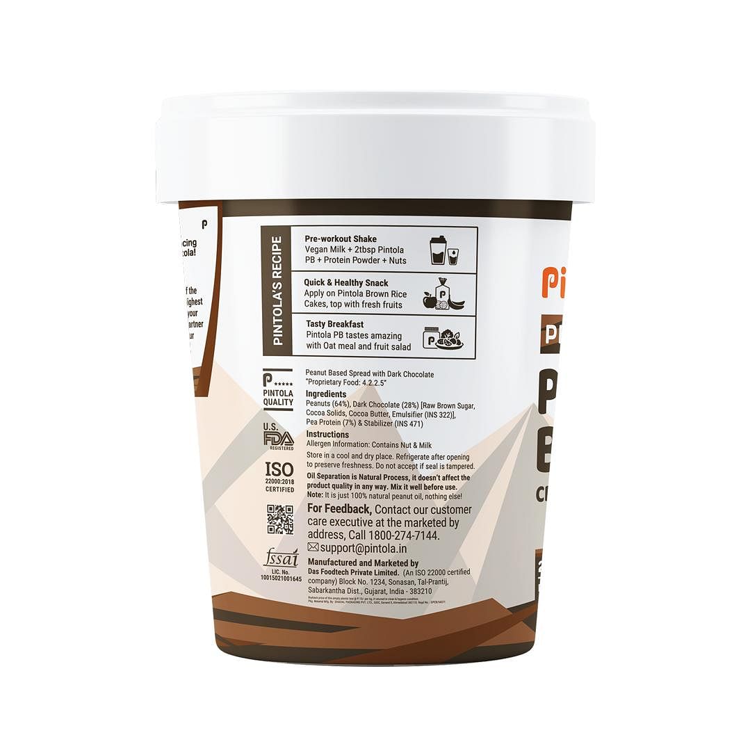 Pintola Dark Chocolate Performance Series Peanut Butter Crunchy  Vegan Protein  26 Protein  High Protein  Source of Fiber