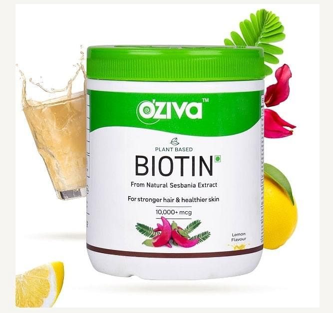 OZiva Plant Based Biotin for Improved Hair Thickness 100 Natural Clinically ProvenLemon Sesbania