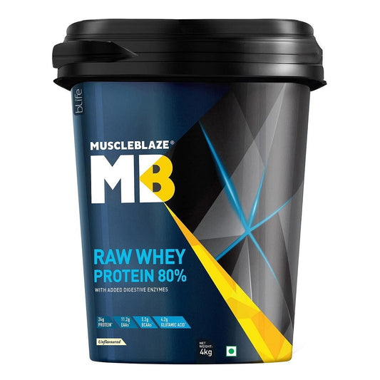 MuscleBlaze Raw Whey Protein Concentrate 80 Unflavoured 4kg  Light  Clean Protein  Easy to Digest