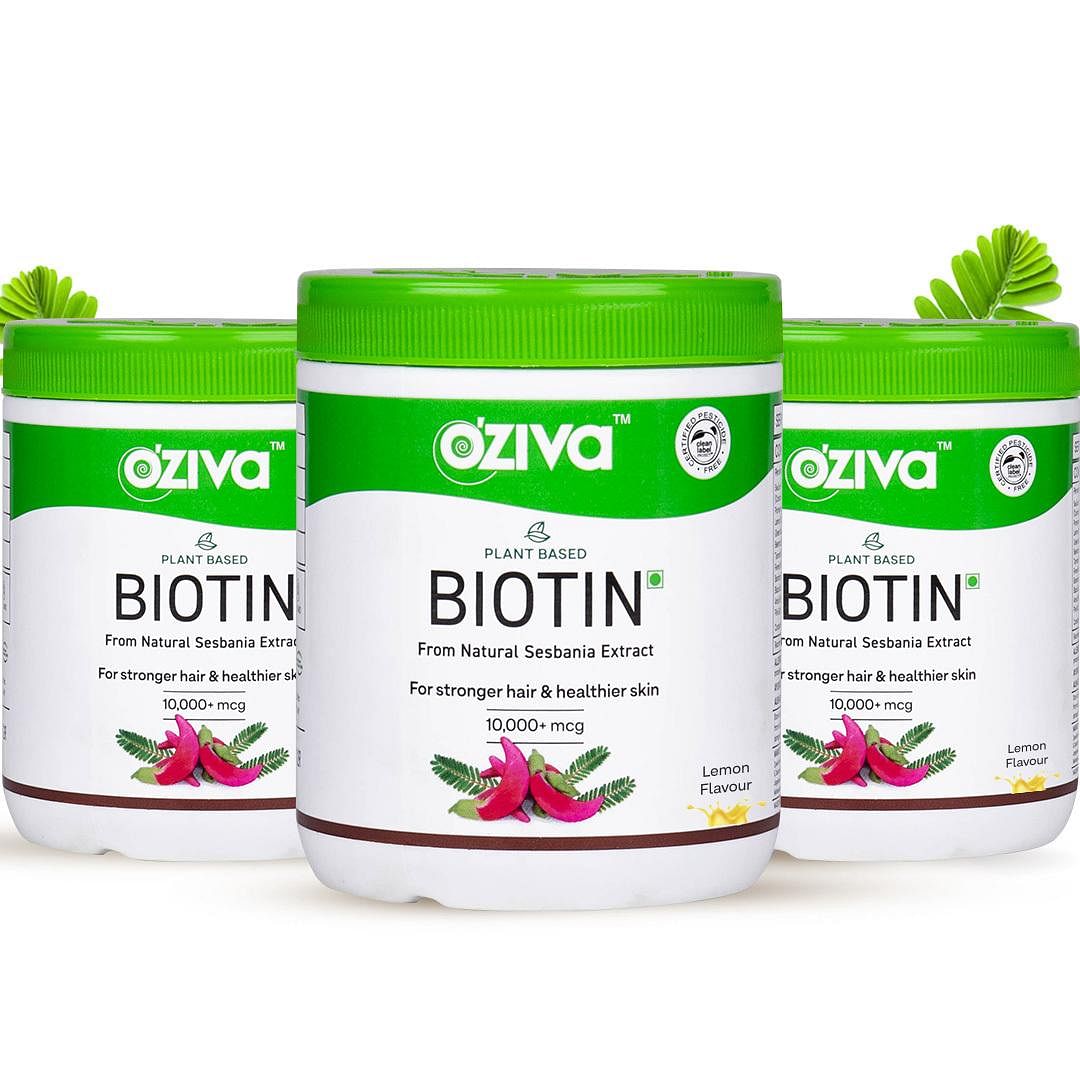 OZiva Plant Based Biotin for Improved Hair Thickness 100 Natural Clinically ProvenLemon Sesbania