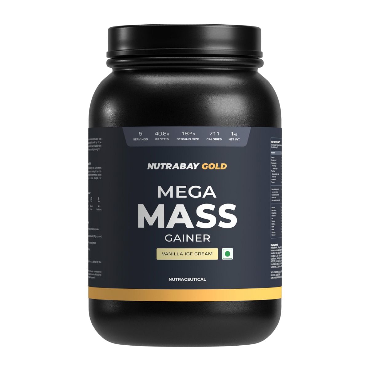 NUTRABAY Gold Mega Mass Gainer Protein Powder 2Kg - 40g Protein, 714 Calories, 7.8g BCAAs, Easy Digesting for Men & Women.