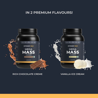 Nutrabay Gold Mega Mass Weight Gainer - 1Kg Vanilla Ice Cream  Gluten Free Steroid Free No Banned Substance No Added Sugar  Tested For Purity