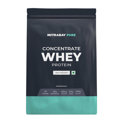 Nutrabay Pure Whey Protein Concentrate 500g  16 Servings  Unflavoured  23.4g Protein  Build Muscle  Fast Recovery