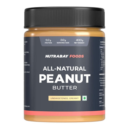 Nutrabay Foods All-Natural Peanut Butter Creamy - Unsweetened  100 Roasted Peanuts 28g Protein Zero Cholesterol Vegan Gluten Free Non GMO