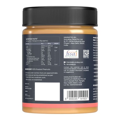 Nutrabay Foods All-Natural Peanut Butter Creamy - Unsweetened  100 Roasted Peanuts 28g Protein Zero Cholesterol Vegan Gluten Free Non GMO