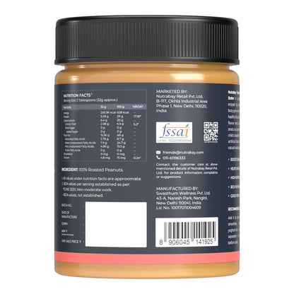 Nutrabay Foods All-Natural Peanut Butter Creamy - Unsweetened  100 Roasted Peanuts 28g Protein Zero Cholesterol Vegan Gluten Free Non GMO