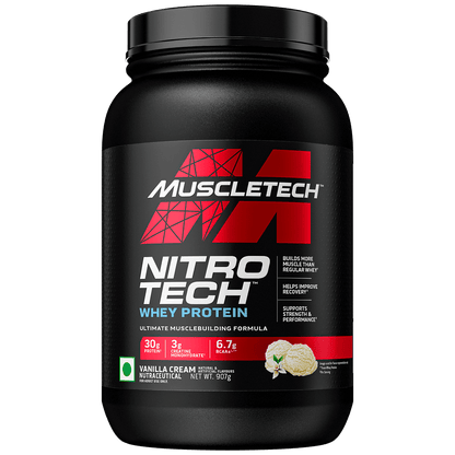 MuscleTech Nitrotech Whey Protein 907g  20 Serving  30g Protein  Vanilla Cream Flavour  Muscle  Recovery  Strength