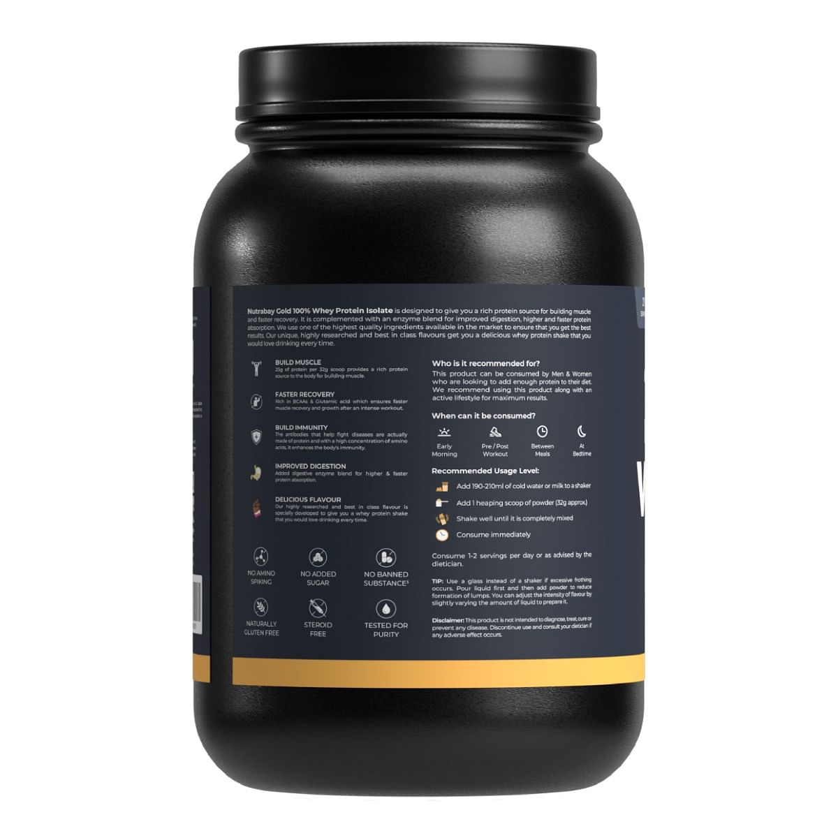 Nutrabay Gold Whey Protein Isolate 1Kg  31 Serving  25g Protein  Rich Chocolate Creme Flavour  Build Muscle  Fast Recovery