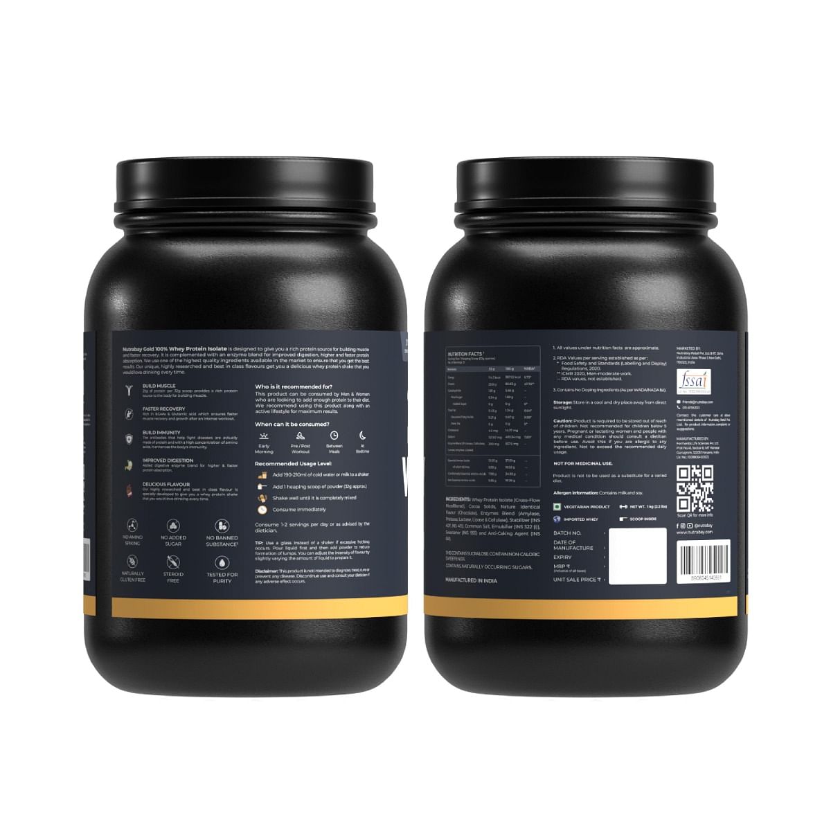 Nutrabay Gold Whey Protein Isolate 1Kg  31 Serving  25g Protein  Rich Chocolate Creme Flavour  Build Muscle  Fast Recovery