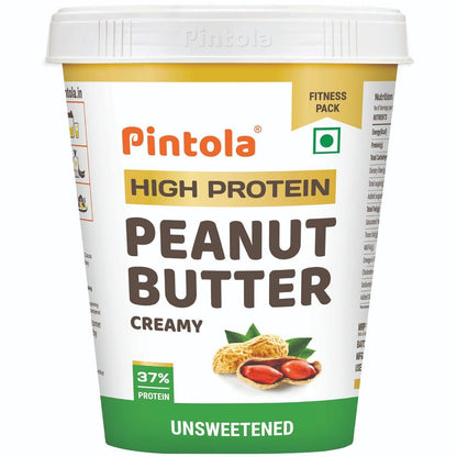 Pintola All Natural High Protein Peanut Butter, 100% Roasted Peanuts, High Fiber, Gluten-Free, No Added Sugar, Unsweetened, Creamy, 1kg