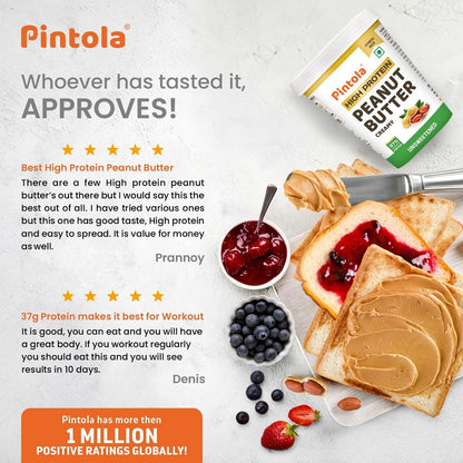 Pintola All Natural High Protein Peanut Butter Made With 100 Roasted Peanuts  High In Fiber Naturally Gluten-Free No Added Sugar  Unsweetened Creamy