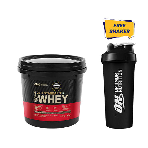 ON Gold Standard 100 Whey Protein 4 Kg Double Rich Chocolate for Muscle Support & Recovery - Whey Isolate, Vegetarian, Free Shaker