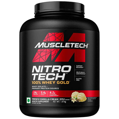 Muscletech Nitrotech 100 Whey Gold 1.81kg  58 Serving  24g Protein  French Vanilla Cream Flavour  Recovery  Lean Muscle