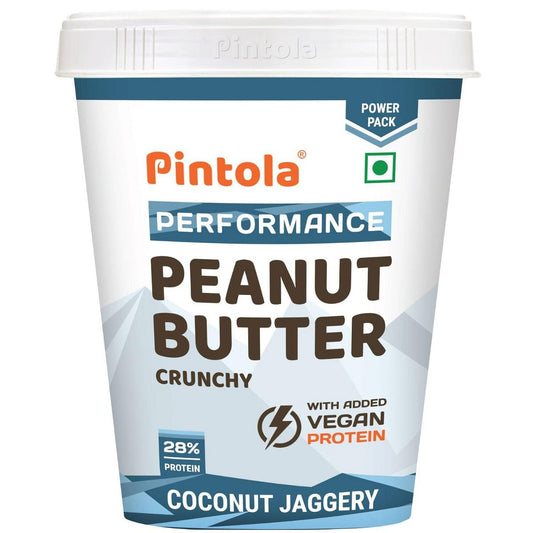 Pintola Coconut Jaggery Performance Series Peanut Butter Crunchy - 510g  Vegan Protein  28 Protein  High Protein  Fiber