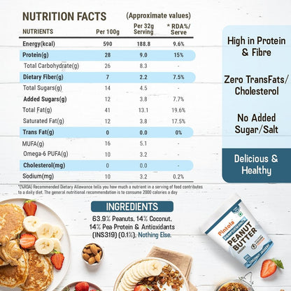 Pintola Coconut Jaggery Performance Series Peanut Butter Creamy  Vegan Protein  28 Protein  High Protein  Fiber