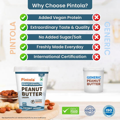 Pintola Coconut Jaggery Performance Series Peanut Butter Creamy  Vegan Protein  28 Protein  High Protein  Fiber