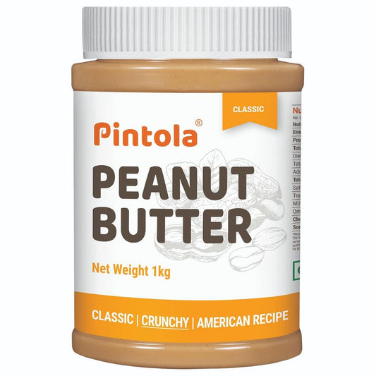 Pintola Classic Peanut Butter: High Protein, Non-GMO, Gluten-Free, Zero Cholesterol, Crunchy, 1kg.