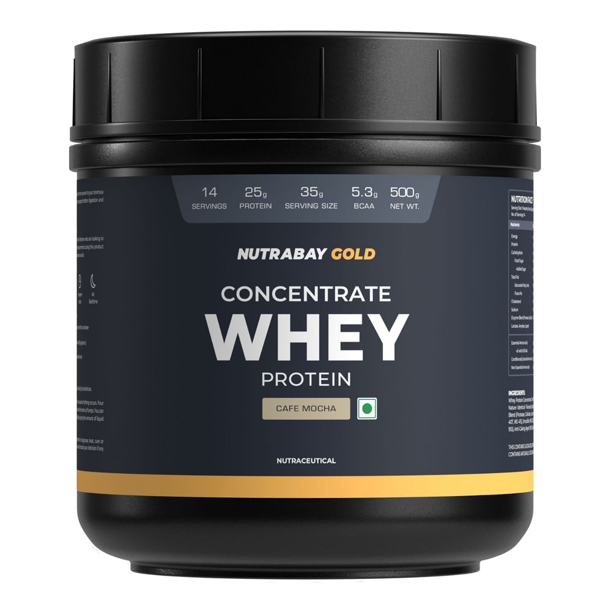 NUTRABAY Gold 100 Whey Protein 500g, 15 Servings: 25g Protein, 5.3g BCAA, 3.9g Glutamic Acid. Muscle Growth & Recovery Supplement for Men & Women.