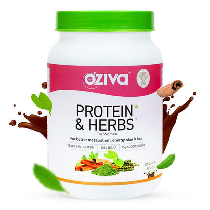 OZiva Protein & Herbs for Women: 23g Whey Protein, No Added Sugar, Certified Clean, Pack of 2. Helps reduce body fat, manage weight & metabolism.