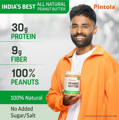 Pintola All Natural Peanut Butter  Rich in Fiber 30g Protein  Non GMO Naturally Gluten Free Cholesterol Free  Unsweetened Crunchy