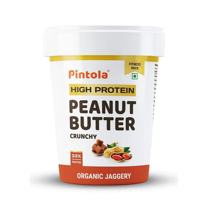 High Protein All Natural Peanut Butter, Unsweetened, 37% Protein, Whey Protein, Roasted Peanuts, Crunchy, 510g, Pintola, Organic Jaggery