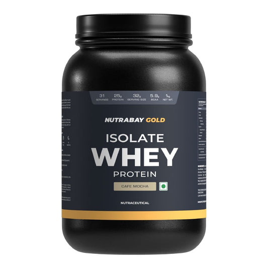 Nutrabay Gold 100 Whey Protein Isolate with Digestive Enzymes - 25g Protein  Protein Powder for Muscle Support  Recovery - Caf Mocha 1 kg