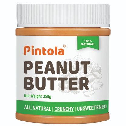 Pintola All Natural Peanut Butter  Rich in Fiber 30g Protein  Non GMO Naturally Gluten Free Cholesterol Free  Unsweetened Crunchy 350g