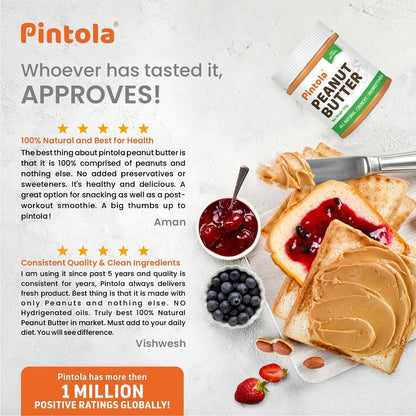 Pintola All Natural Peanut Butter  Rich in Fiber 30g Protein  Non GMO Naturally Gluten Free Cholesterol Free  Unsweetened Crunchy