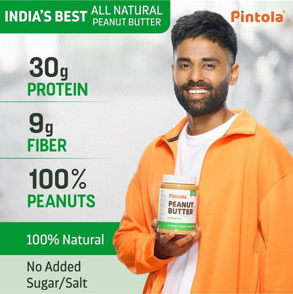 Pintola All Natural Peanut Butter  Rich in Fiber 30g Protein  Non GMO Naturally Gluten Free Cholesterol Free  Unsweetened Crunchy