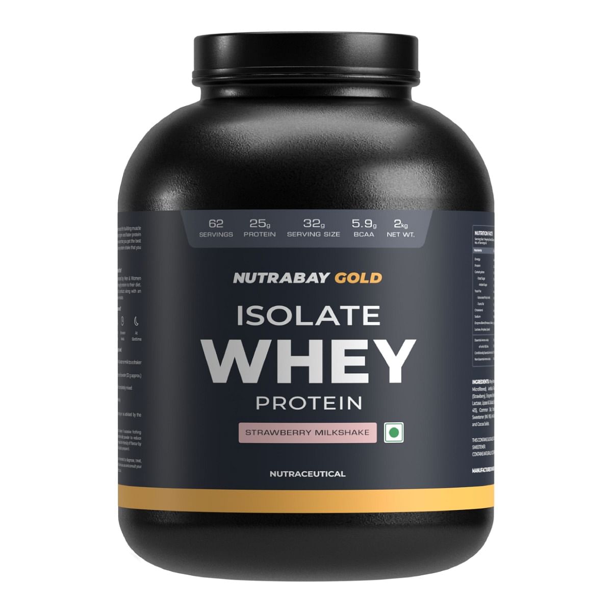 Nutrabay Gold 100 Whey Protein Isolate with Digestive Enzymes - 25g Protein  Protein Powder for Muscle Support  Recovery - Strawberry Milkshake 2 kgs