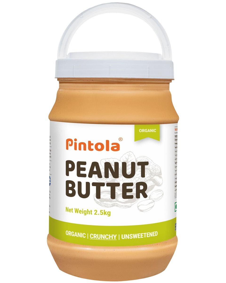 Pintola Organic Peanut Butter High in protein  fiber  Naturally Gluten-Free Zero Added Sugar Zero Cholestrol Unsweetened Crunchy 2.5kg