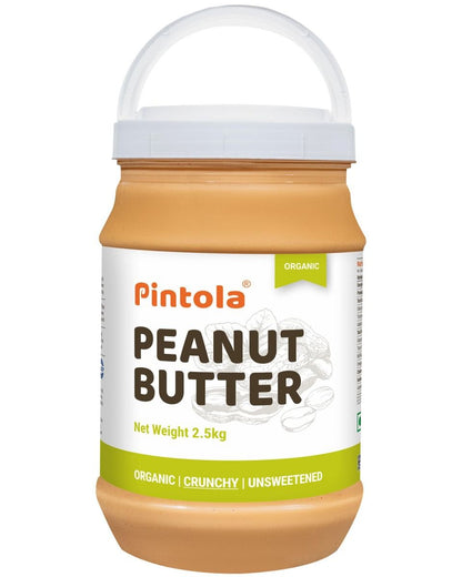 Pintola Organic Peanut Butter High in protein  fiber  Naturally Gluten-Free Zero Added Sugar Zero Cholestrol Unsweetened Crunchy 2.5kg