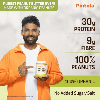 Pintola Organic Peanut Butter High in protein  fiber  Naturally Gluten-Free Zero Added Sugar Zero Cholestrol Unsweetened Crunchy 2.5kg