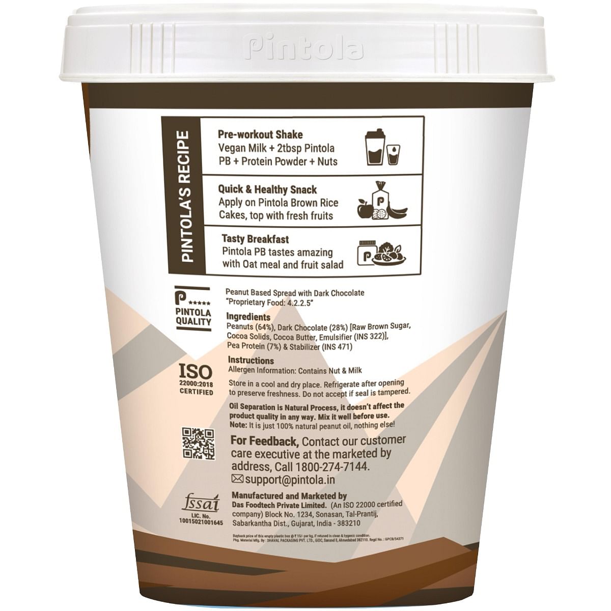 Pintola Dark Chocolate Performance Series Peanut Butter Creamy - 510g  Vegan Protein  26 Protein  High Protein  Source of Fiber