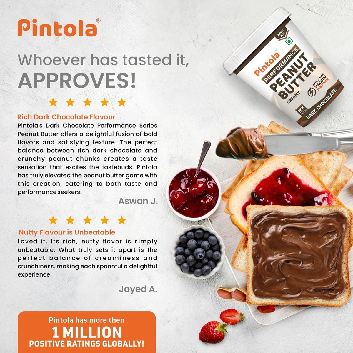 Pintola Dark Chocolate Performance Series Peanut Butter Creamy - 510g  Vegan Protein  26 Protein  High Protein  Source of Fiber