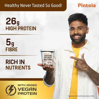 Pintola Dark Chocolate Performance Series Peanut Butter Creamy - 510g  Vegan Protein  26 Protein  High Protein  Source of Fiber