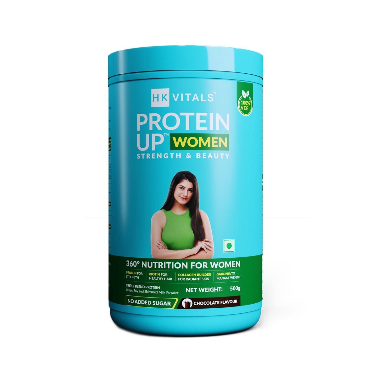 HealthKart HK Vitals ProteinUp Women: Veg Protein with Soy, Whey, Collagen, Biotin, Garcinia, Green Tea. No Added Sugar. Chocolate.