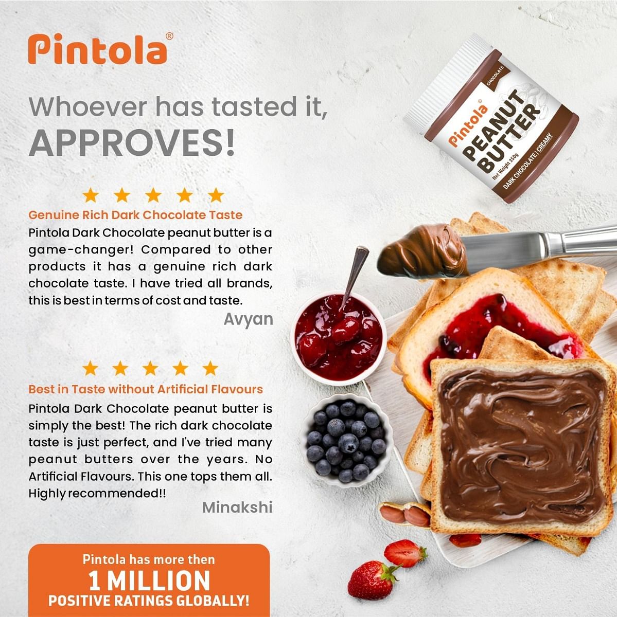 Pintola Choco Spread Peanut Butter: Premium peanuts, rich dark chocolate, Non-GMO, Gluten-Free, Zero Cholesterol, Creamy.