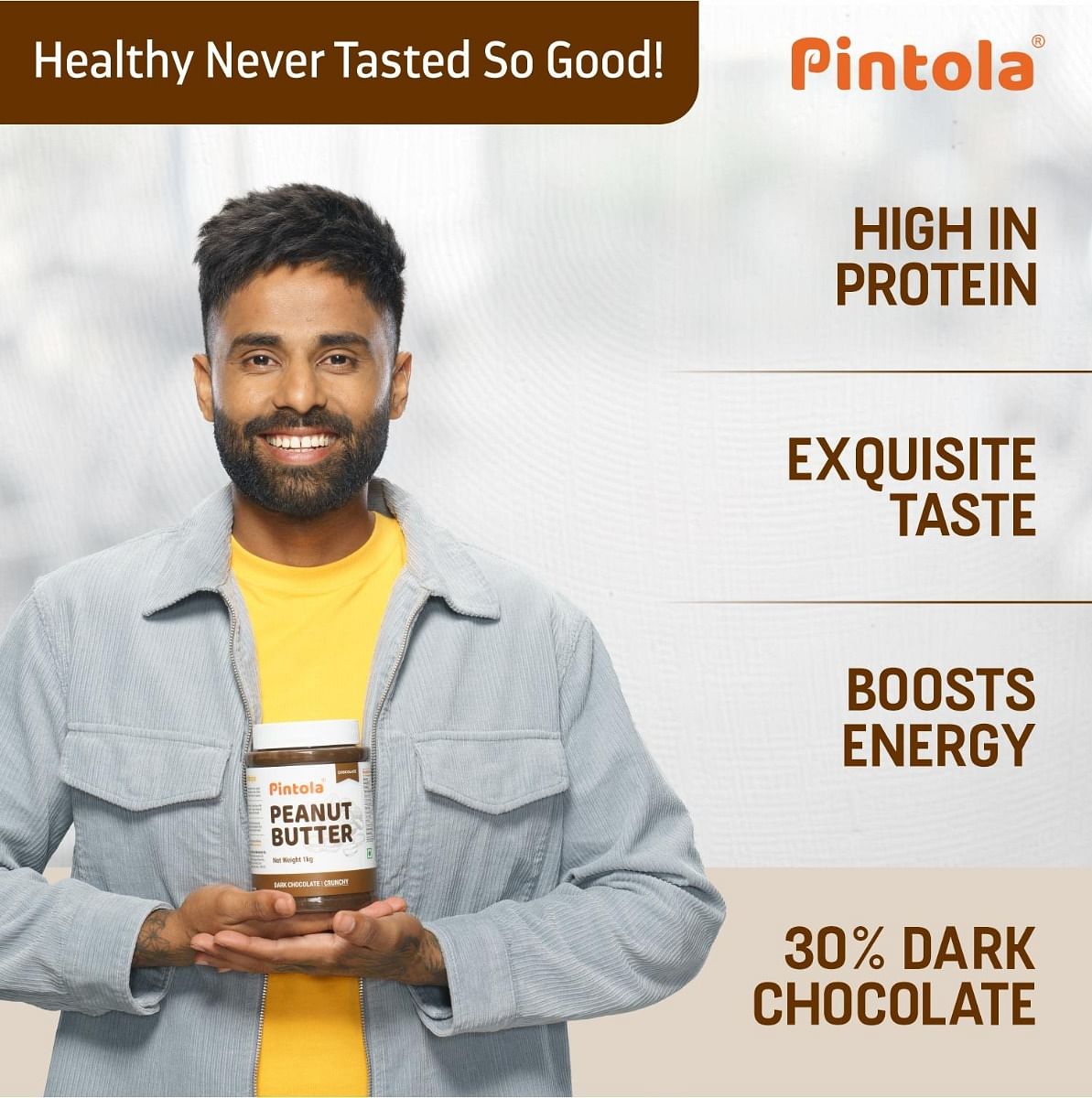 Pintola Choco Spread Peanut Butter: Premium peanuts, rich dark chocolate, Non-GMO, Gluten-Free, Zero Cholesterol, Creamy.